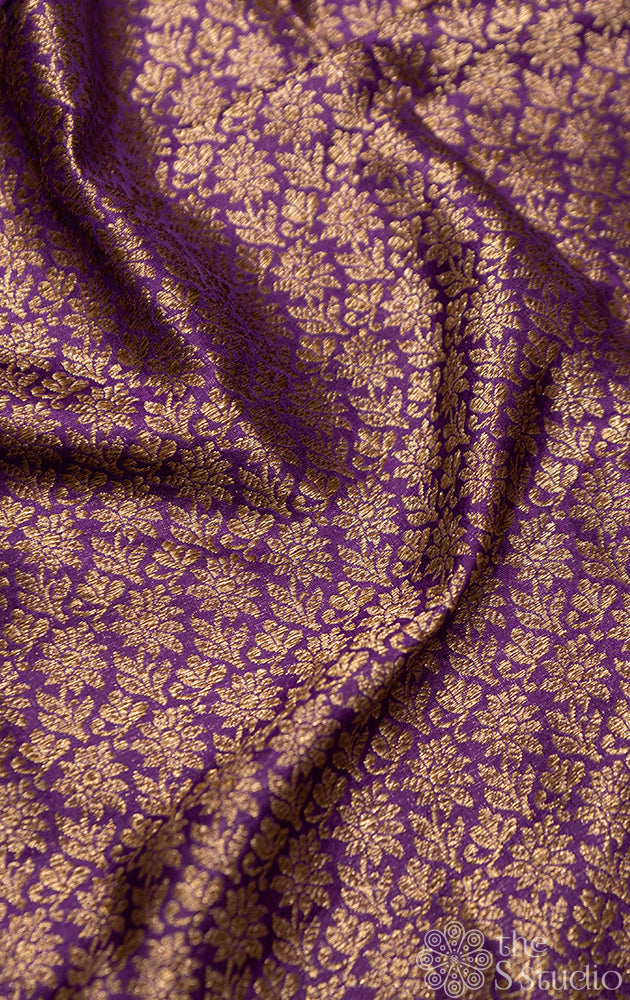 Purple floral zari buttas banarasi pure silk brocade blouse material