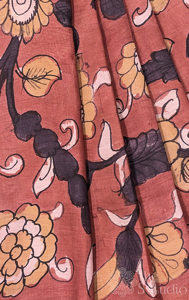 Madder red light weight silk hand painted kalamkari blouse material