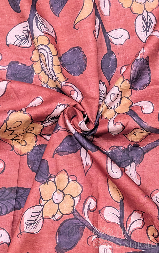 Madder red light weight silk hand painted kalamkari blouse material