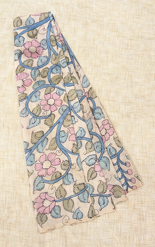 Off white kalamkari hand painted tussar silk blouse material