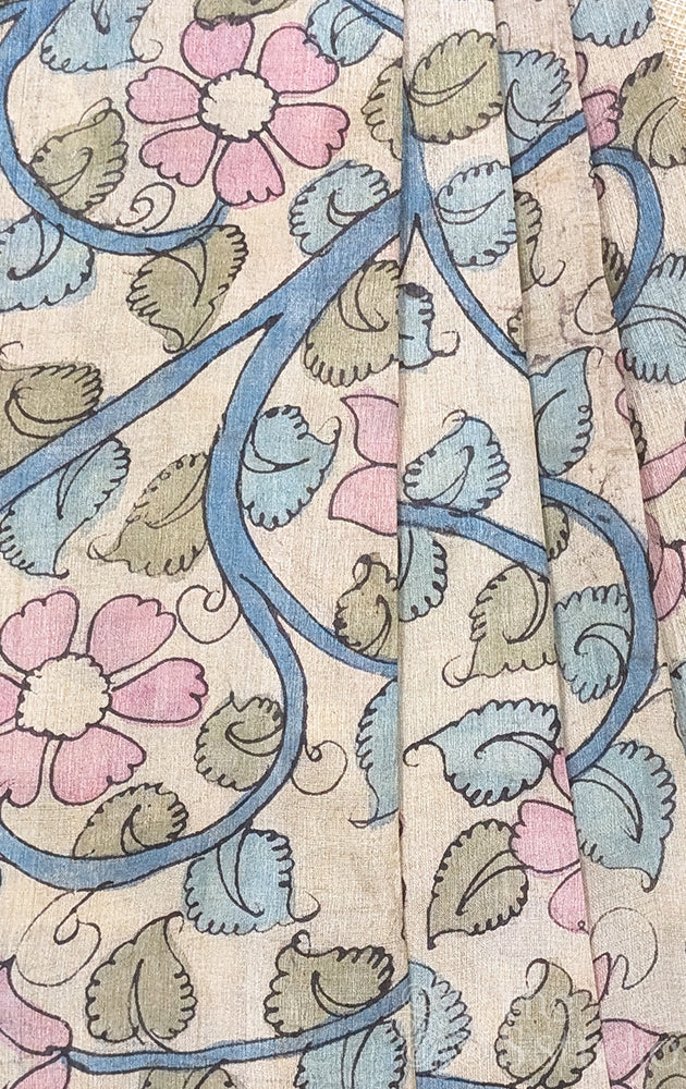 Off white kalamkari hand painted tussar silk blouse material