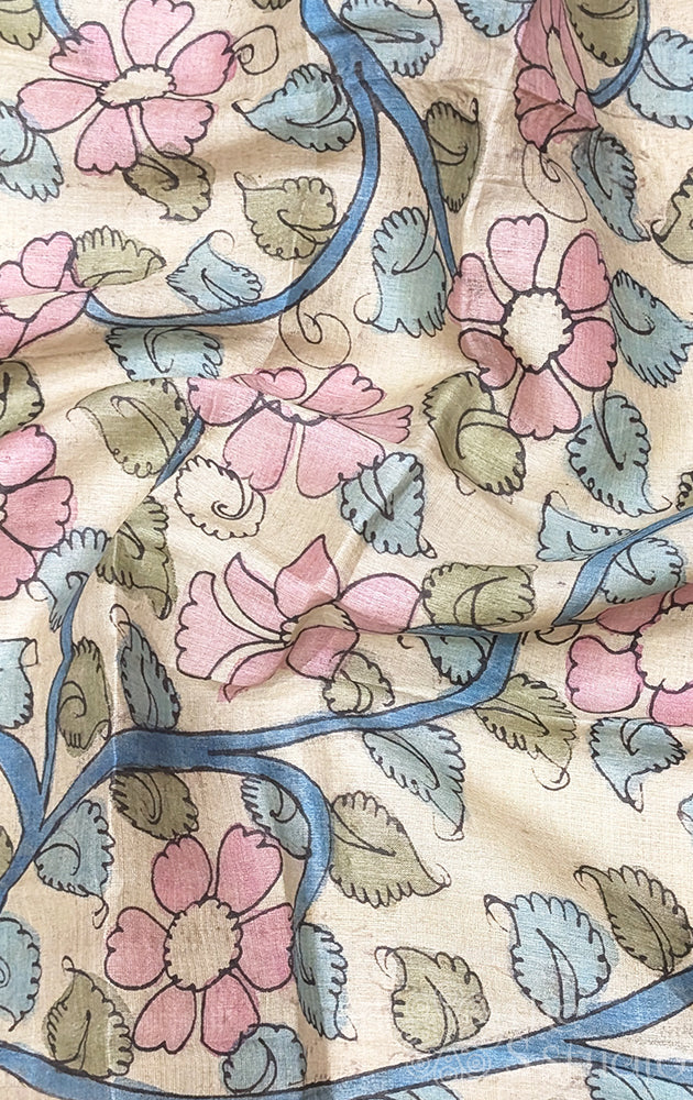 Off white kalamkari hand painted tussar silk blouse material