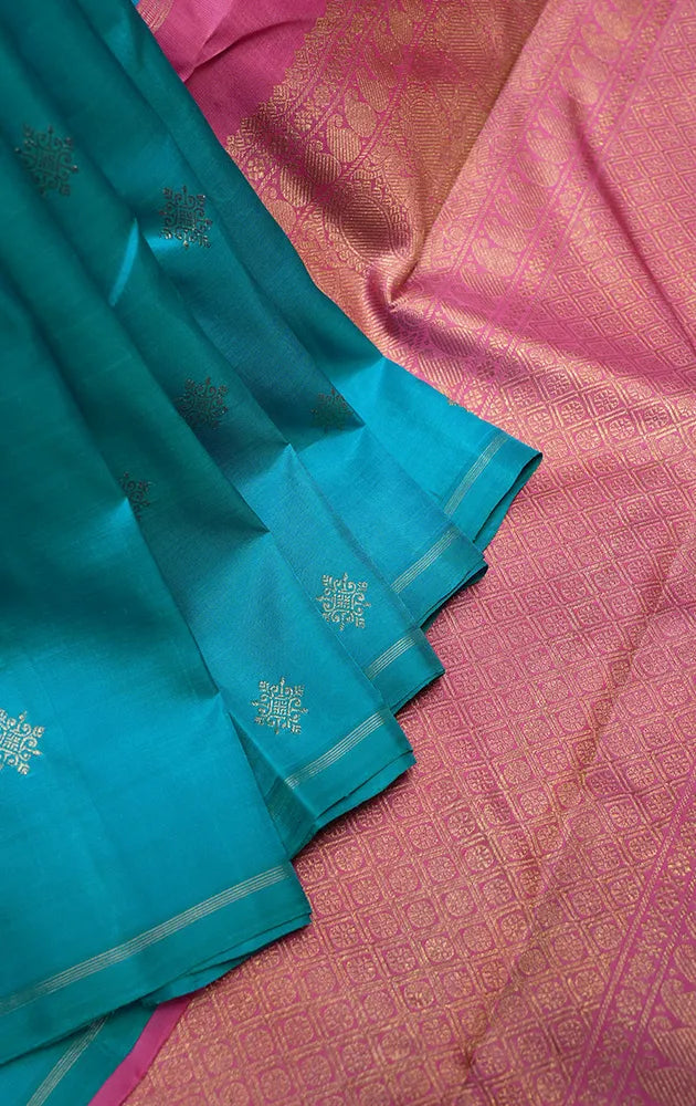 Anandha blue kanchipuram silk saree  with kolam buttas