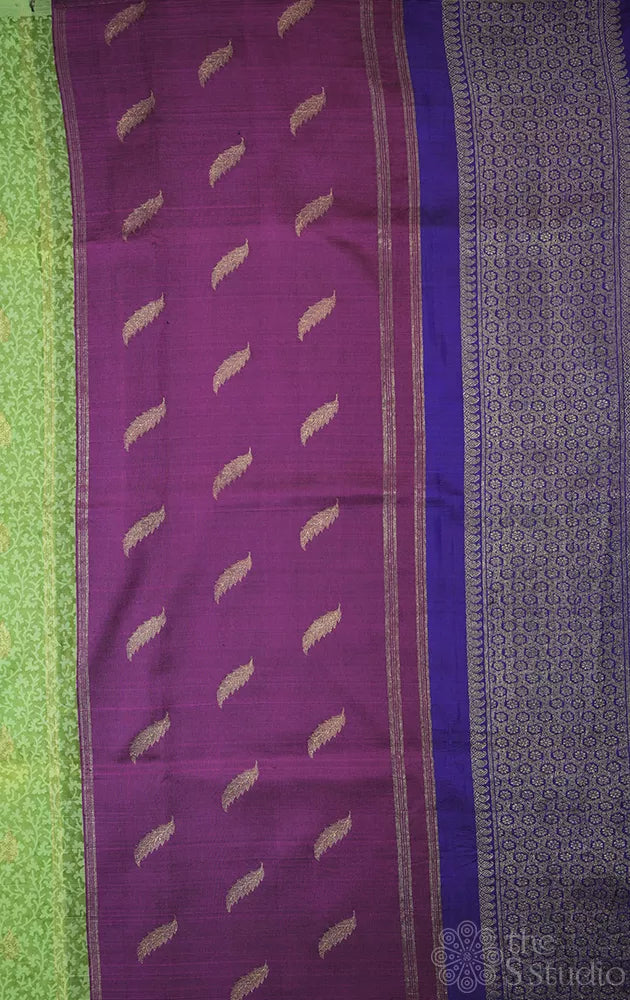 Light green floral digital printed kanchipuram silk saree with double pallu