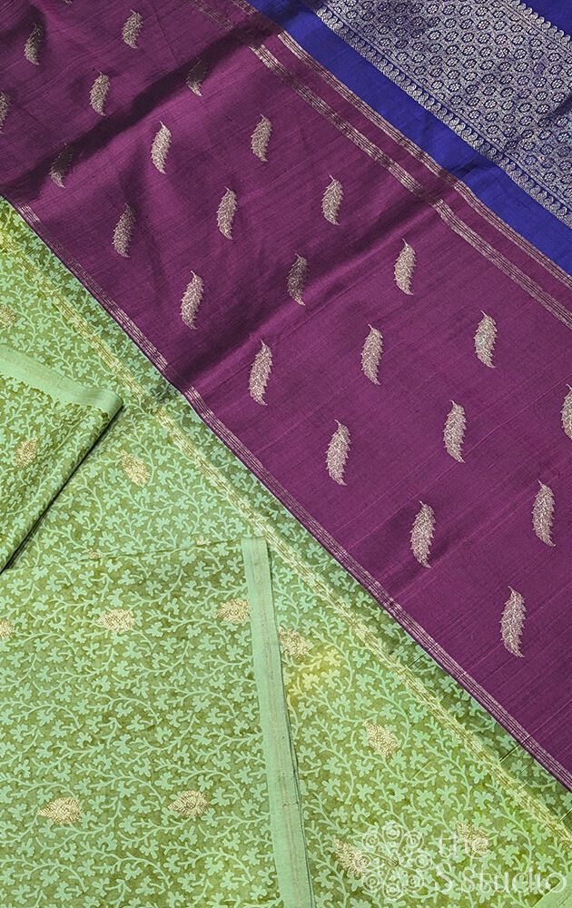 Light green floral digital printed kanchipuram silk saree with double pallu