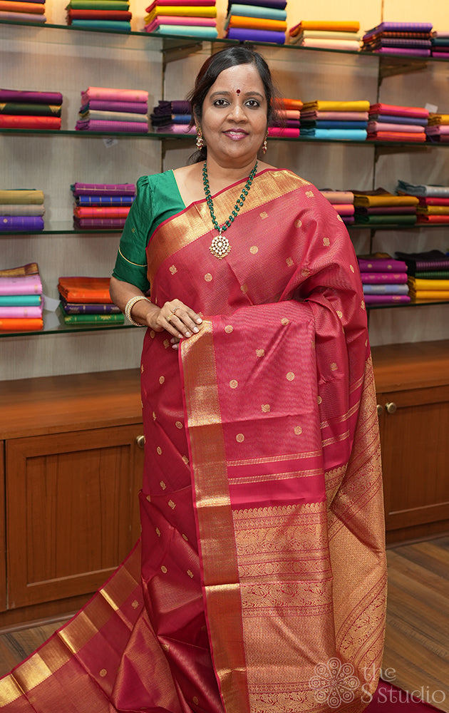Maroon vaira oosi kanchipuram silk saree with buttas