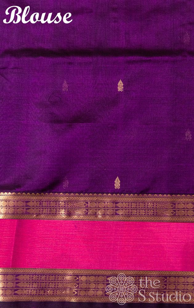 Purple fishpet silk cotton saree with rettaipet border