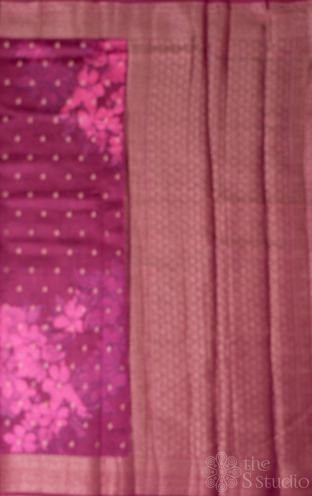 Purple chiniya banarasi silk saree with floral prints