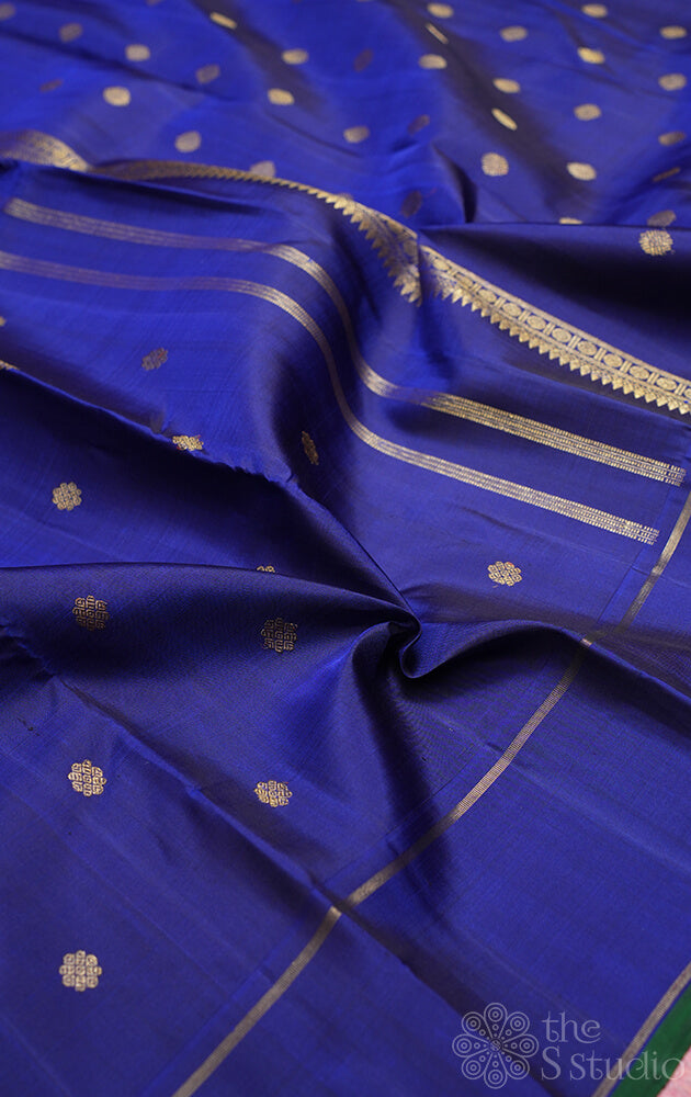 Royal blue kanchi silk saree with small zari motifs