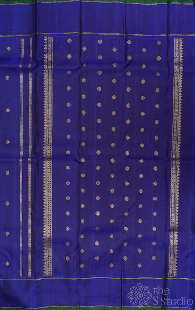 Royal blue kanchi silk saree with small zari motifs