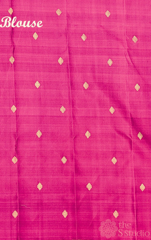 Rani pink printed reversible half and half kanchi silk saree