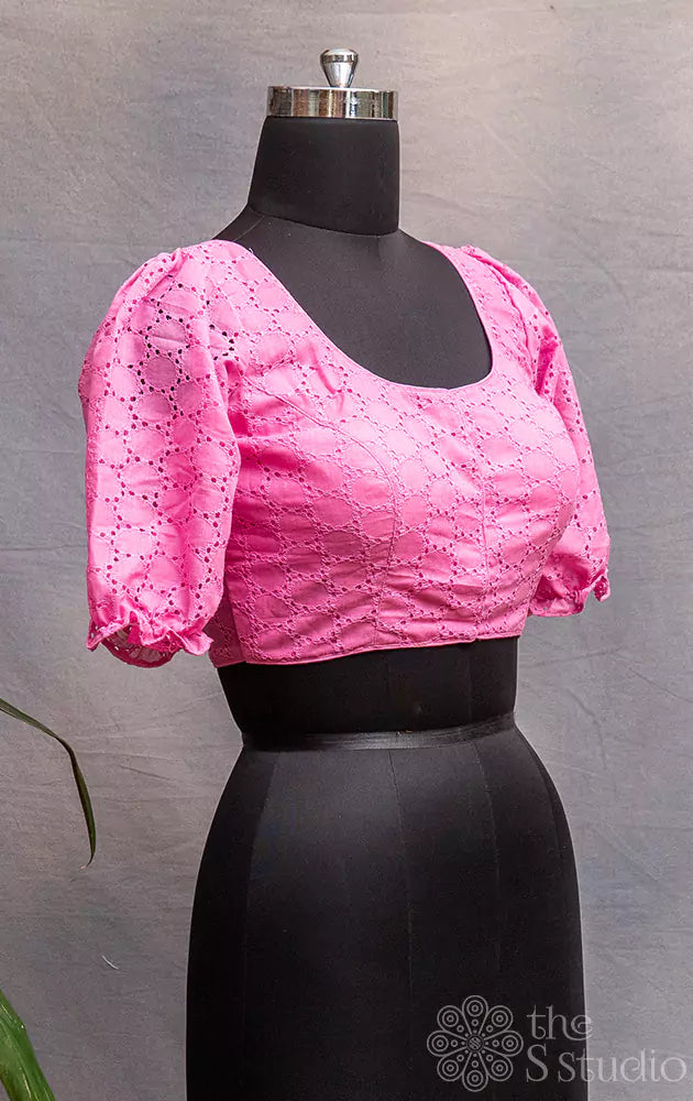 Pink hakoba cotton readymade blouse