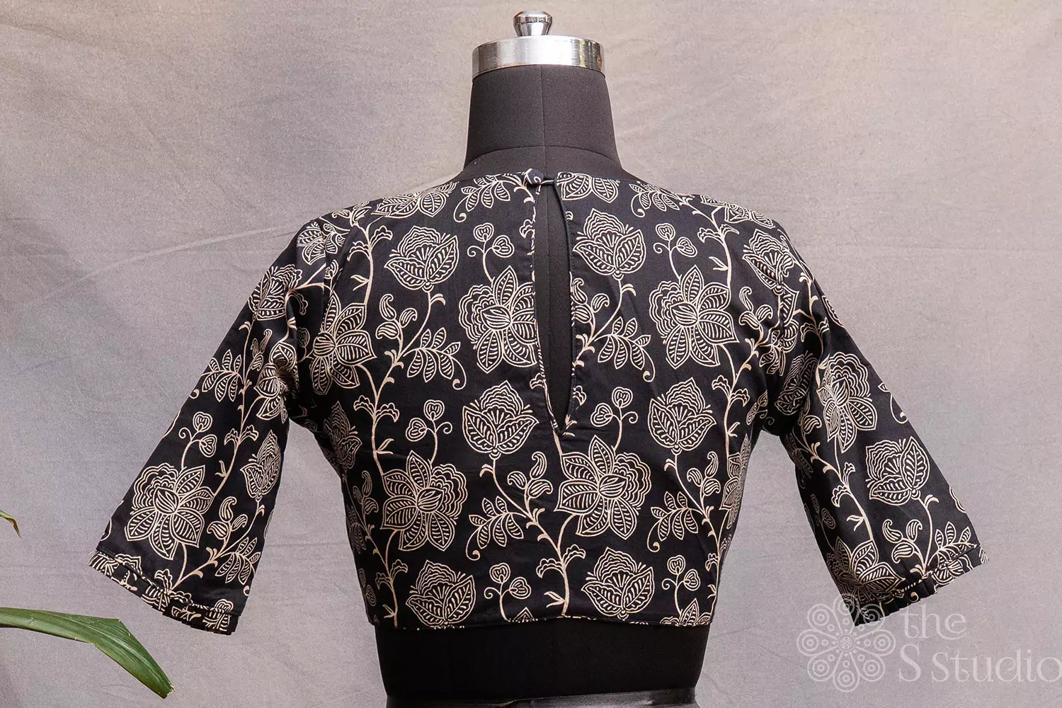Black cotton floral printed readymade blouse
