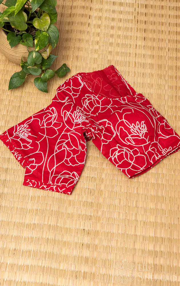 Red cotton floral design printed readymade blouse