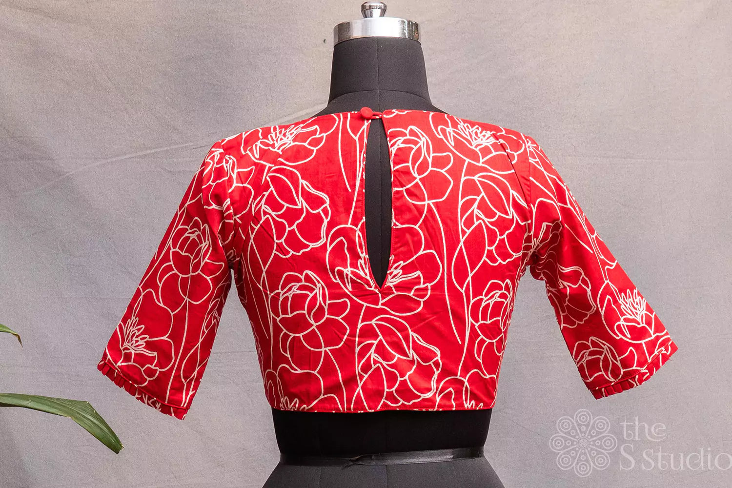 Red cotton floral design printed readymade blouse