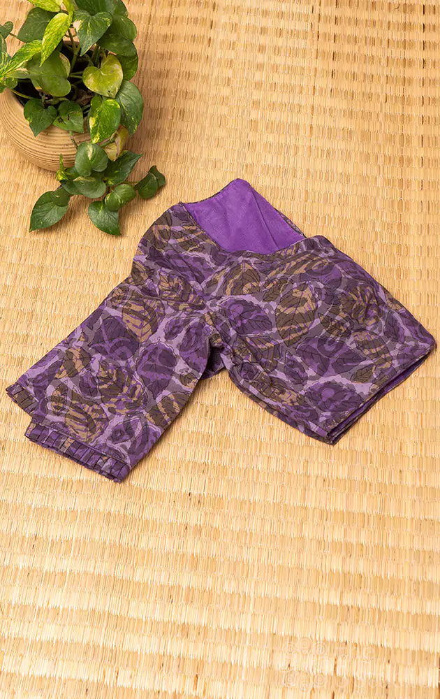 Lavender cotton leaf design printed readymade blouse