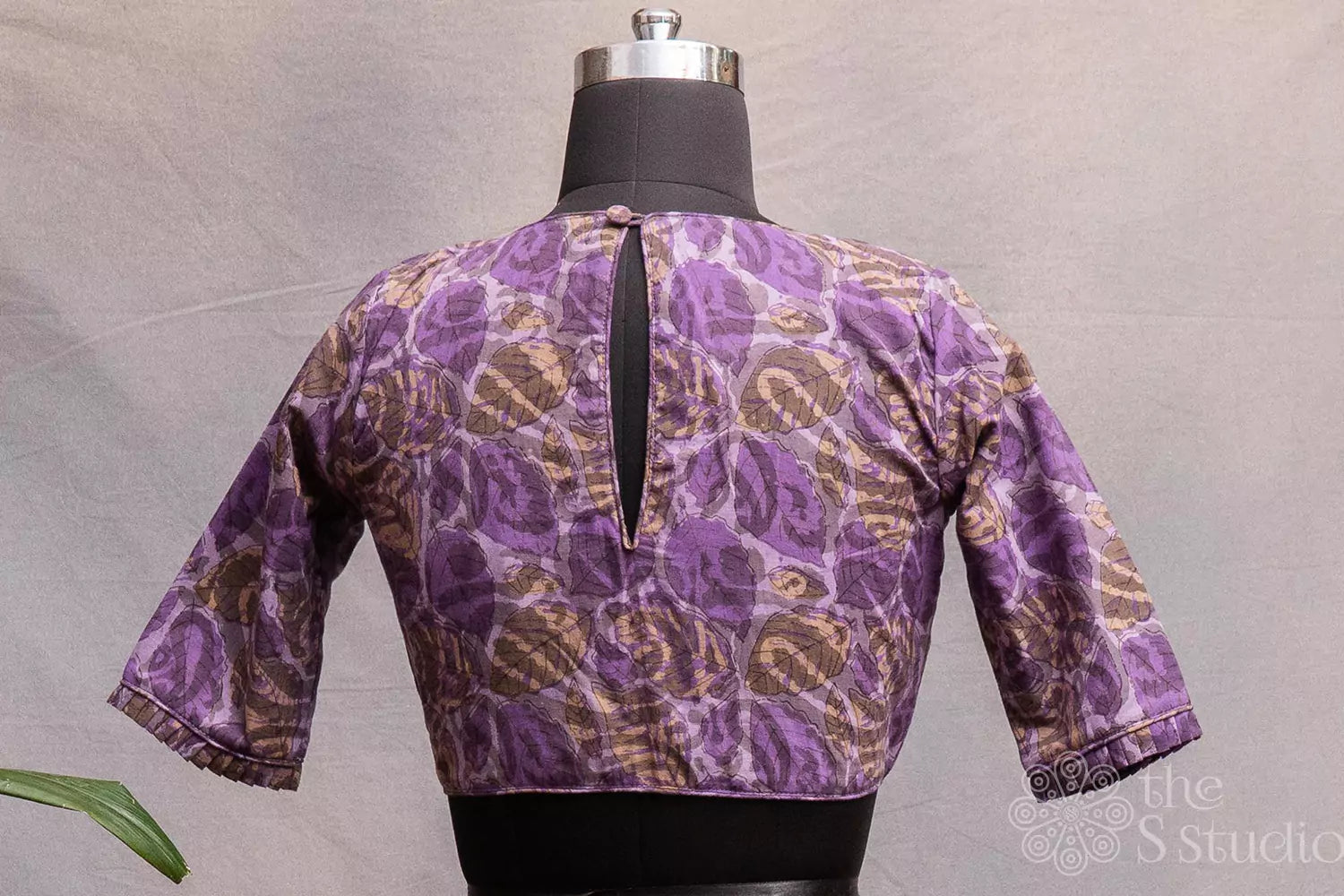 Lavender cotton leaf design printed readymade blouse