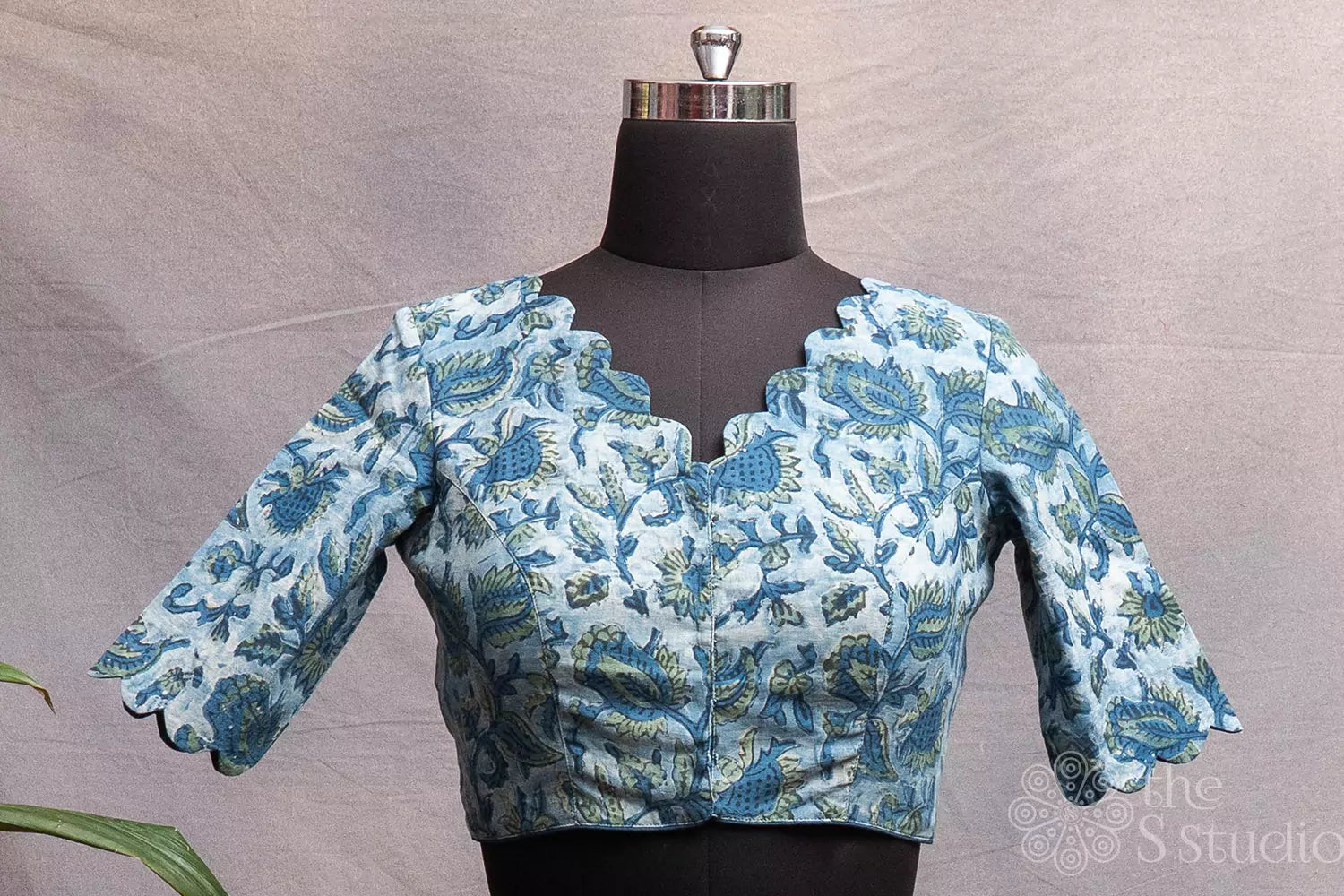 Light blue cotton floral design readymade blouse