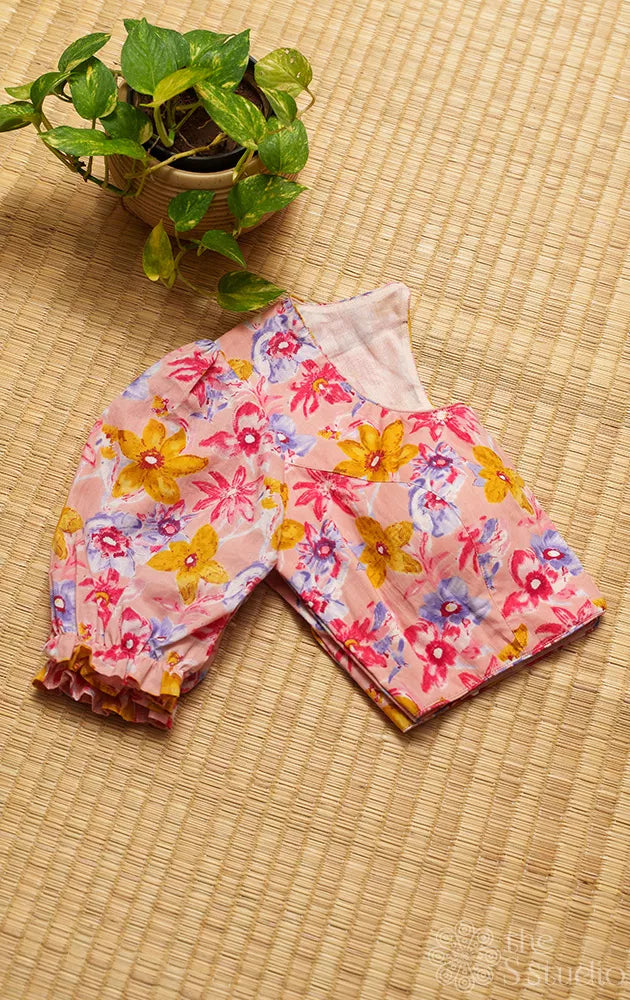 Peach floral printed cotton readymade blouse
