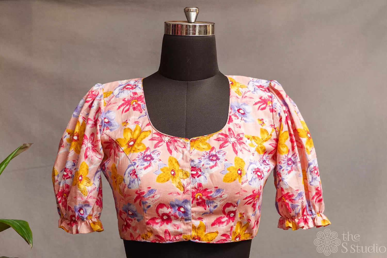 Peach floral printed cotton readymade blouse