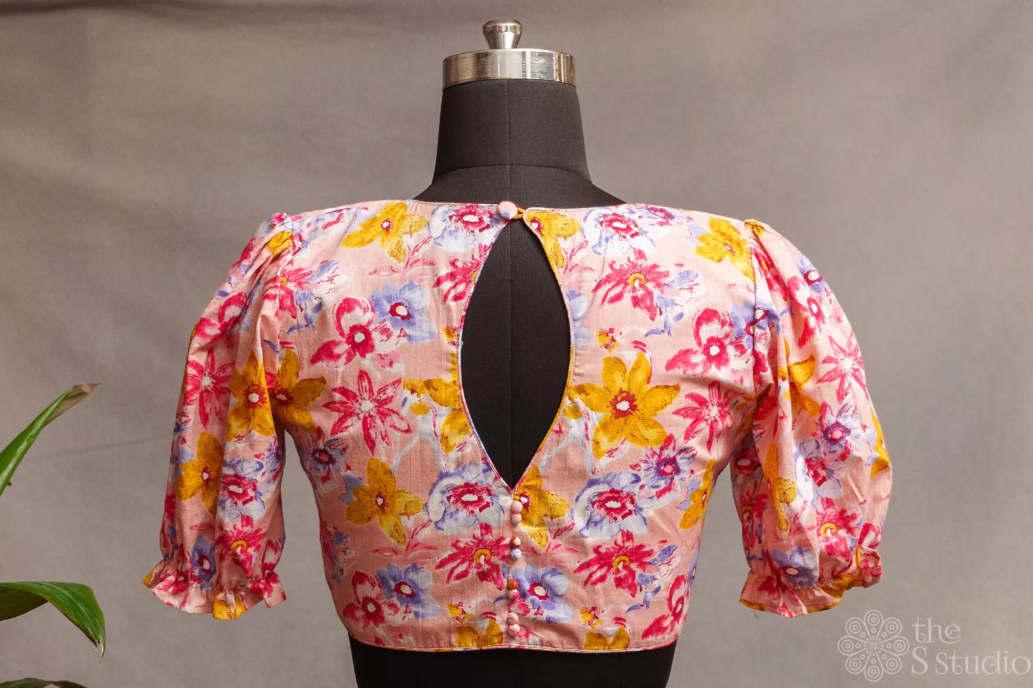 Peach floral printed cotton readymade blouse