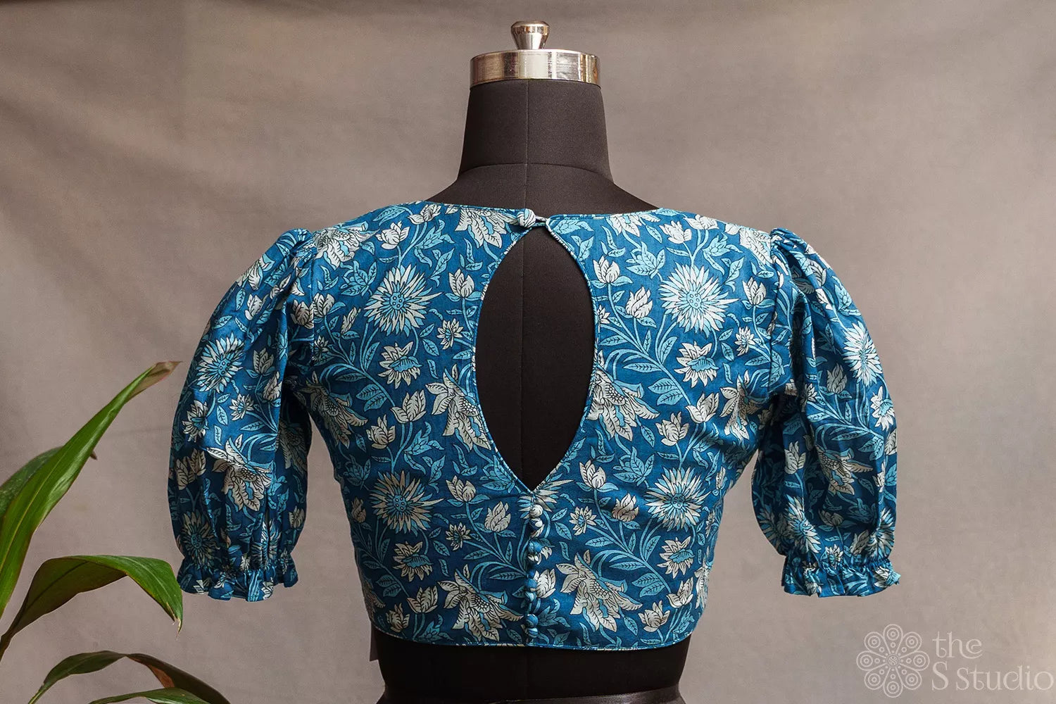 Blue floral printed cotton readymade blouse