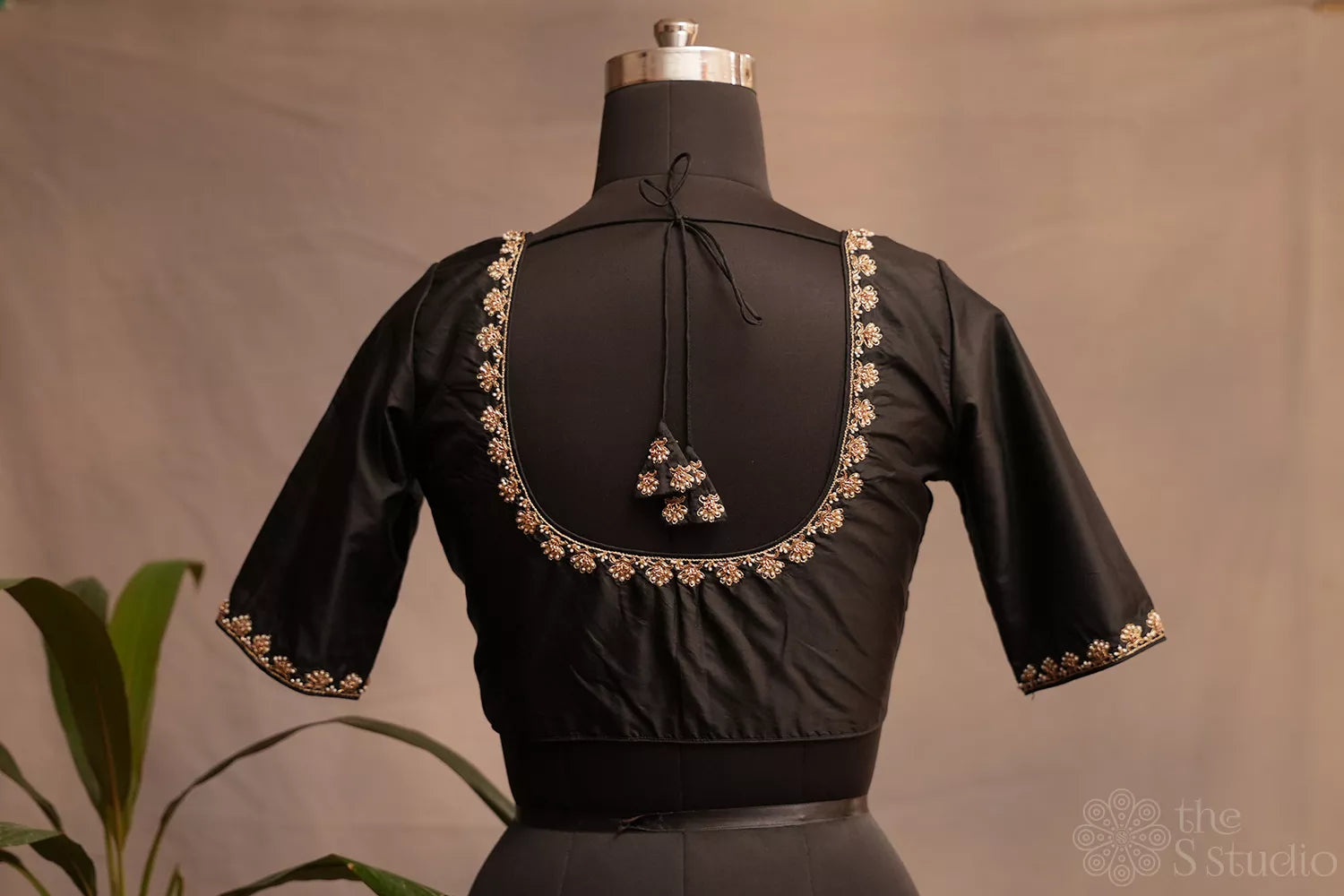 Black silk readymade blouse with embroidery