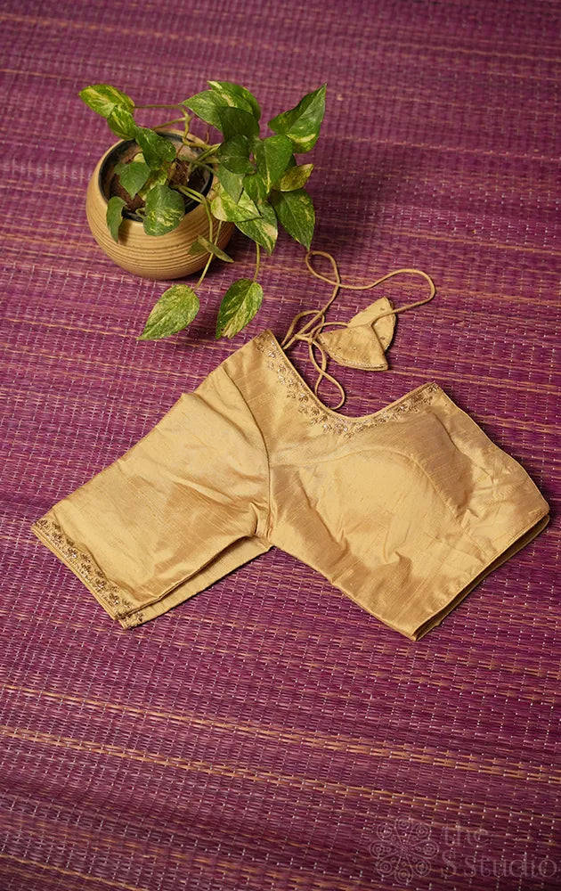 Golden silk readymade blouse with embroidery