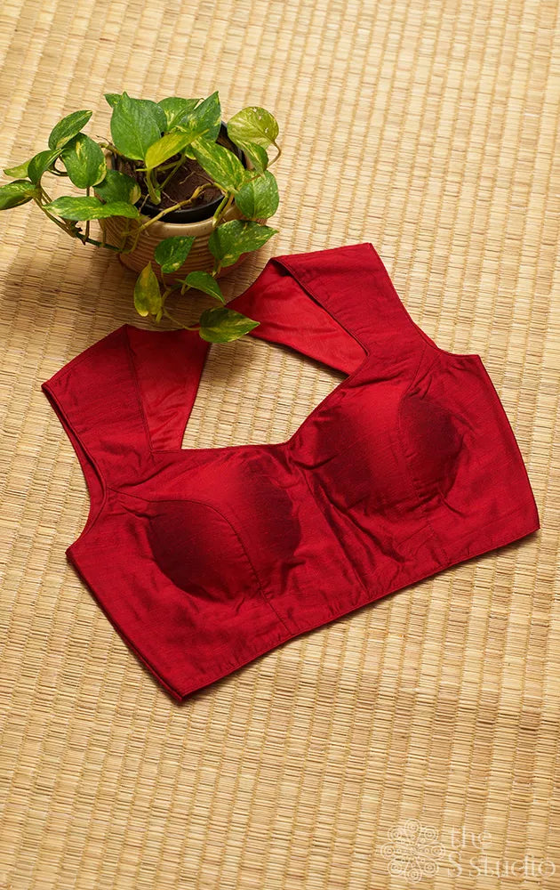 Maroon cotton sleeveless readymade blouse