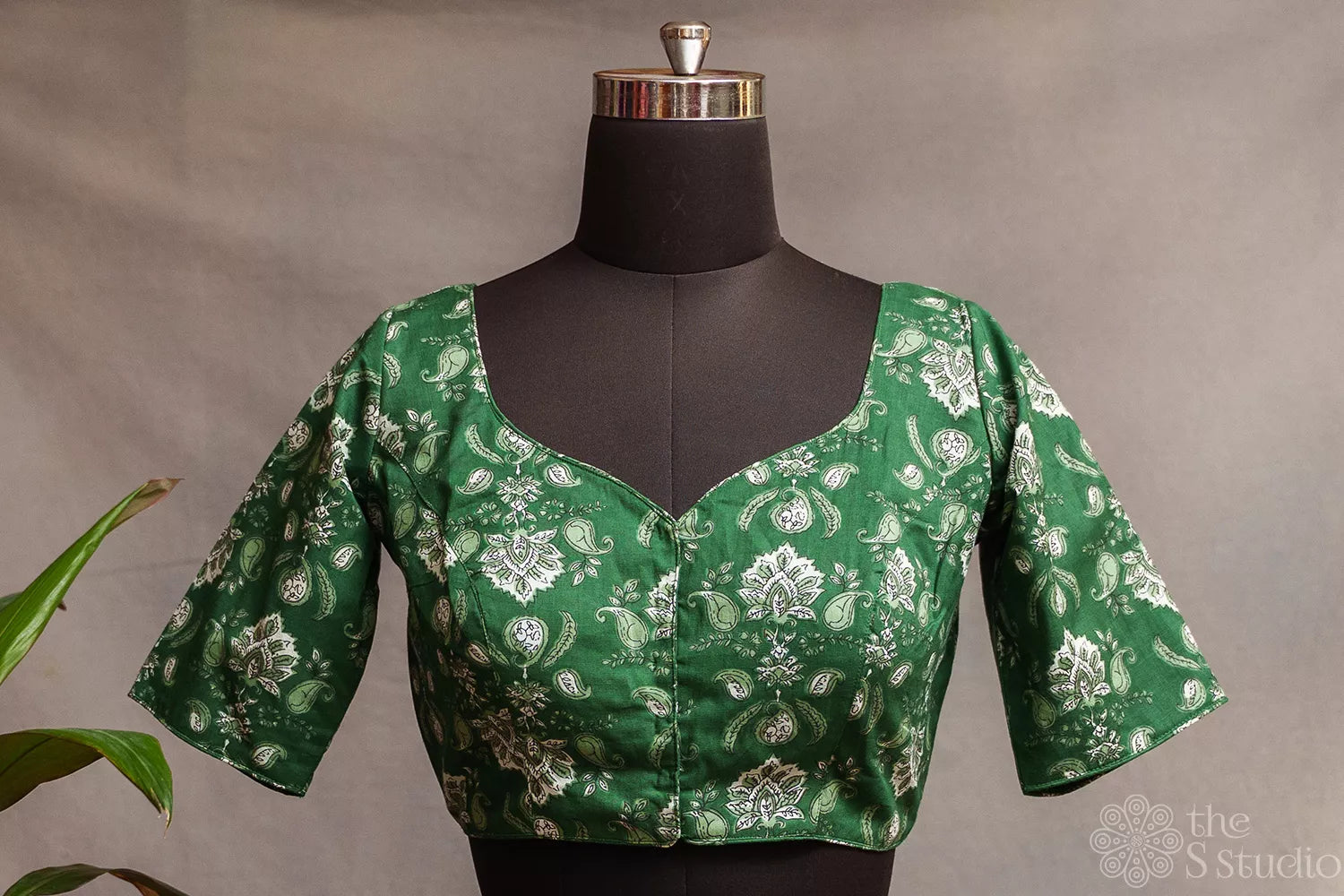 Green floral printed cotton readymade blouse
