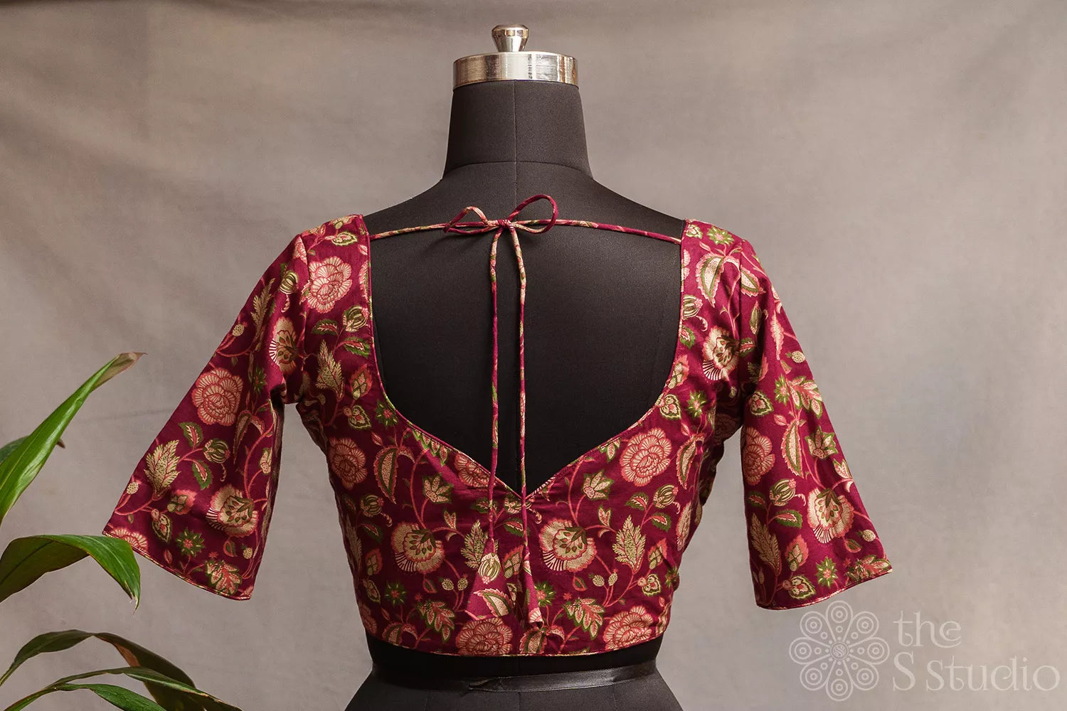 Maroon colour floral printed cotton readymade blouse