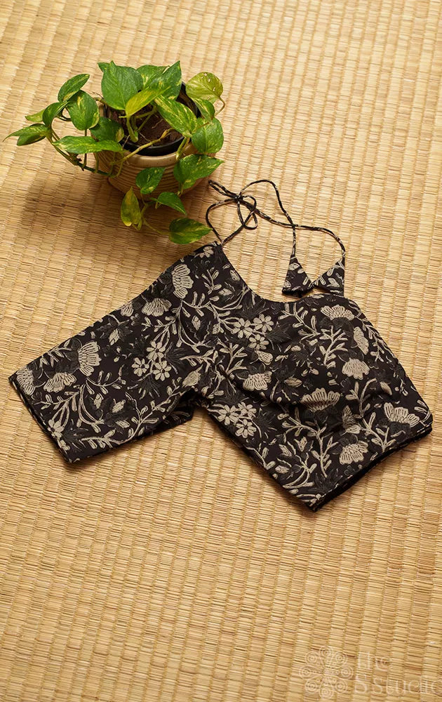 Black floral printed cotton readymade blouse