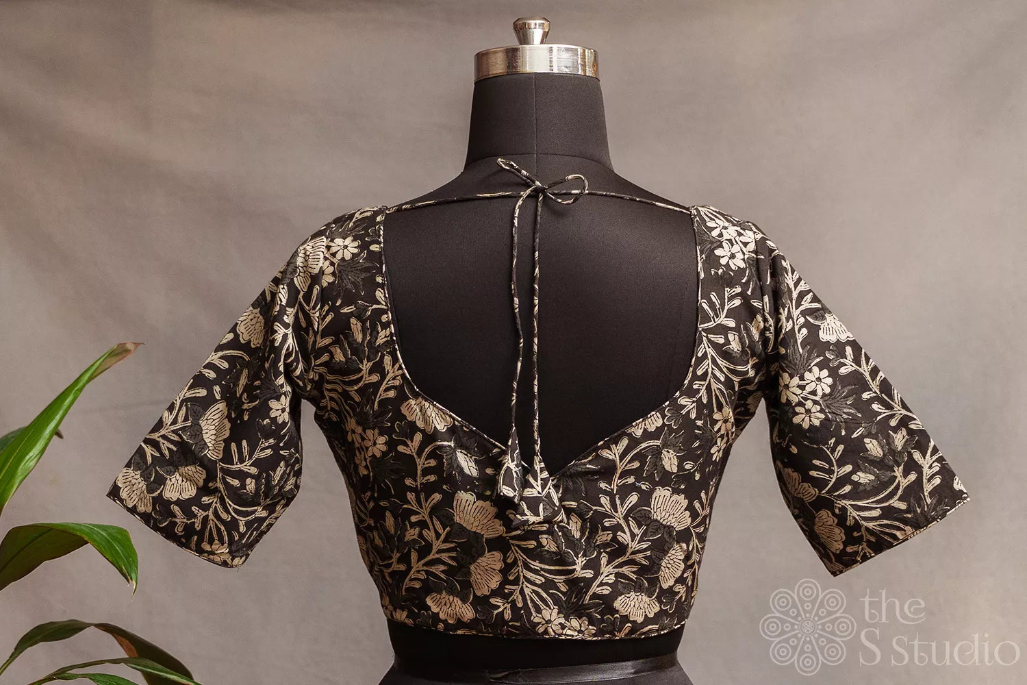 Black floral printed cotton readymade blouse