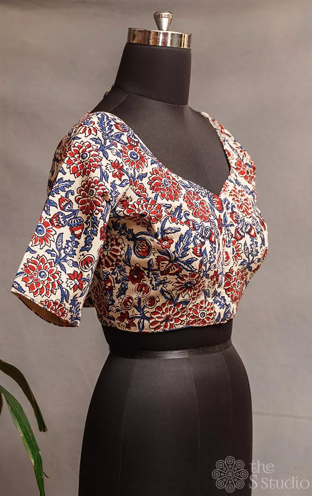 Beige floral printed cotton readymade blouse