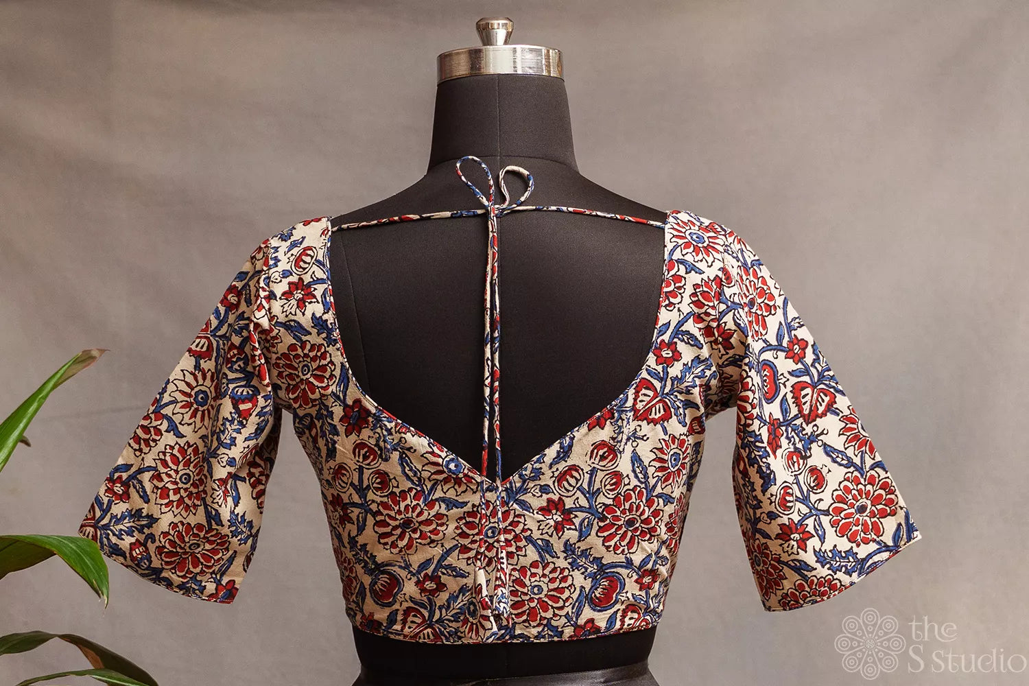 Beige floral printed cotton readymade blouse
