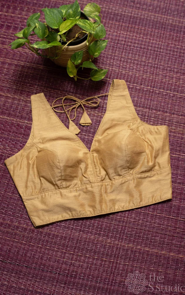 Beige cotton sleeveless readymade blouse