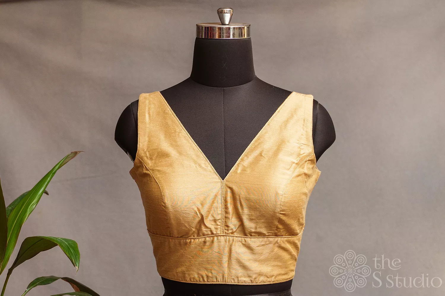Beige cotton sleeveless readymade blouse
