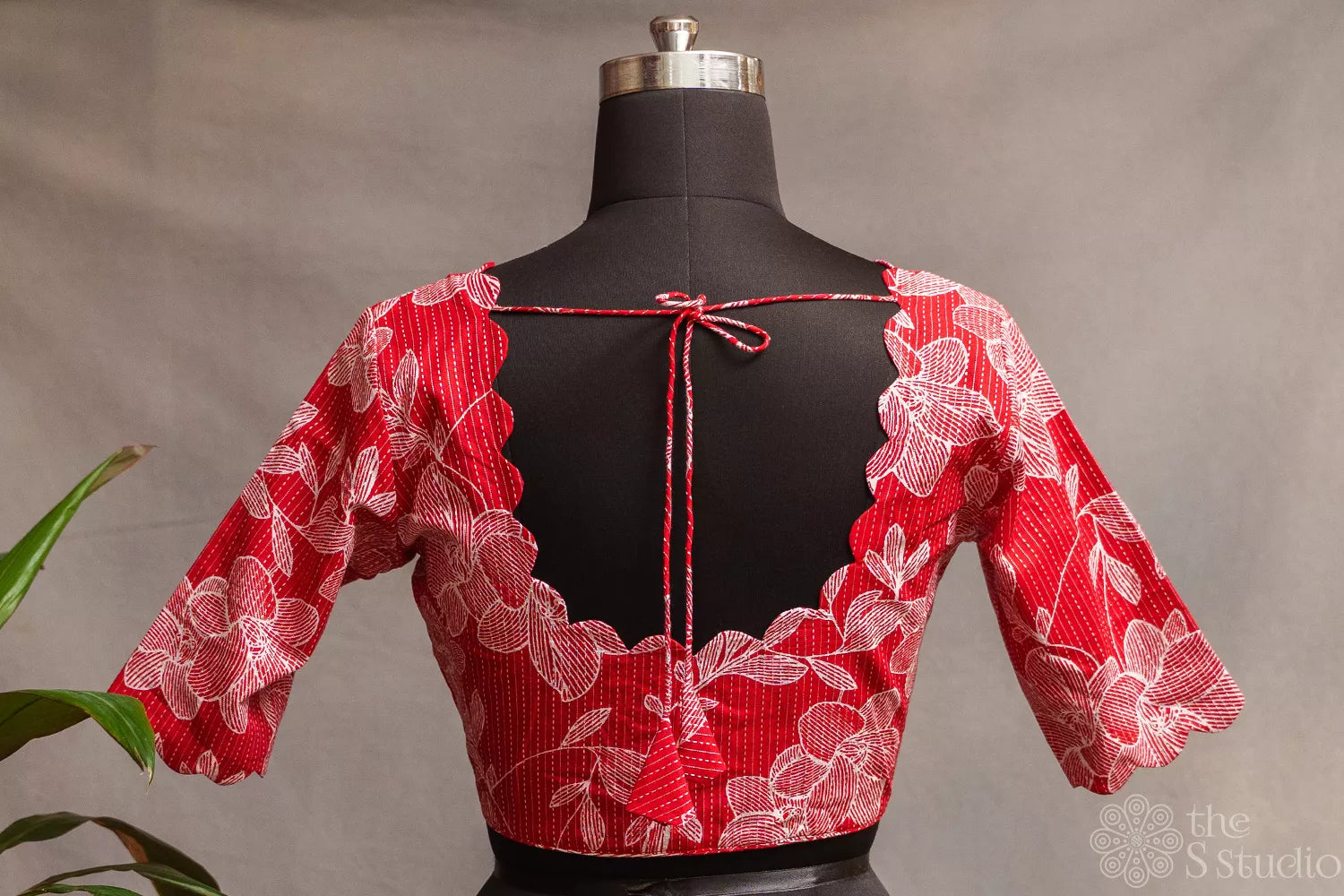 Red floral printed cotton readymade blouse