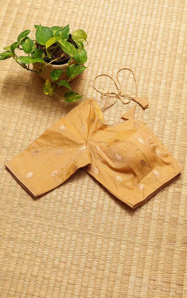 Golden tissue readymade blouse with zari buttas