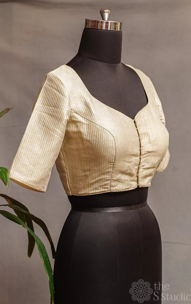 Off white tissue readymade blouse with zari stripes