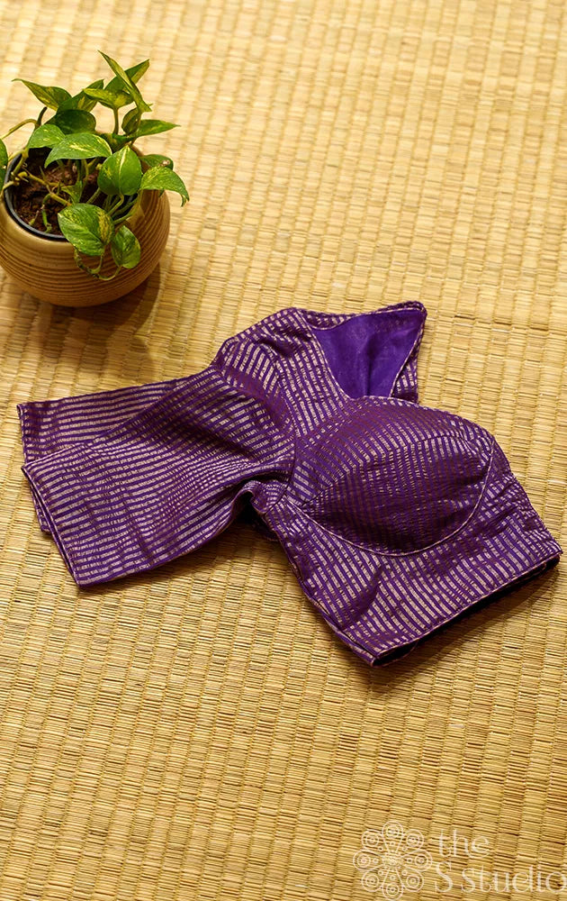 Magenta Purple Semi silk readymade blouse with fine zari lines