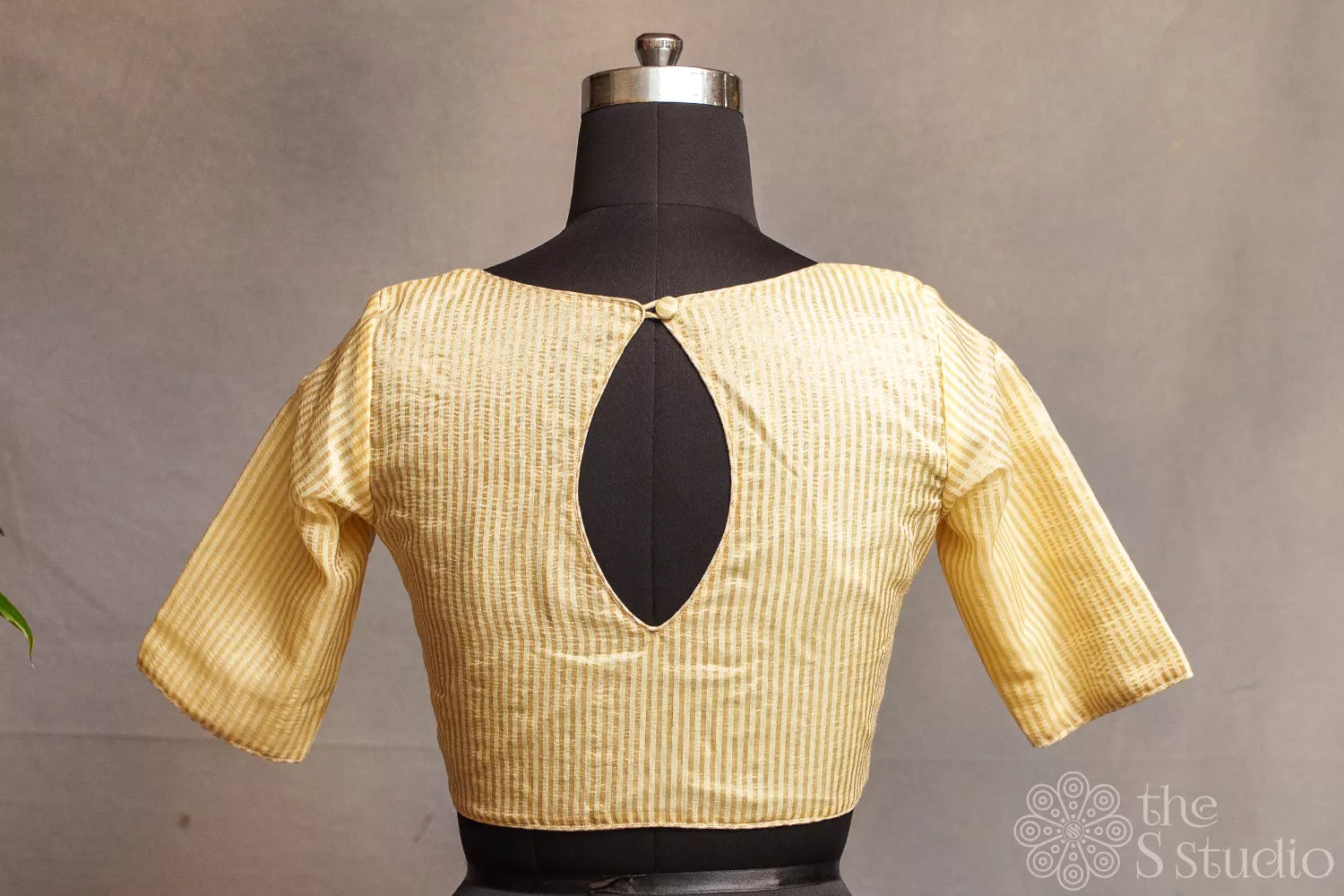 Off White Semi silk readymade blouse with zari woven lines