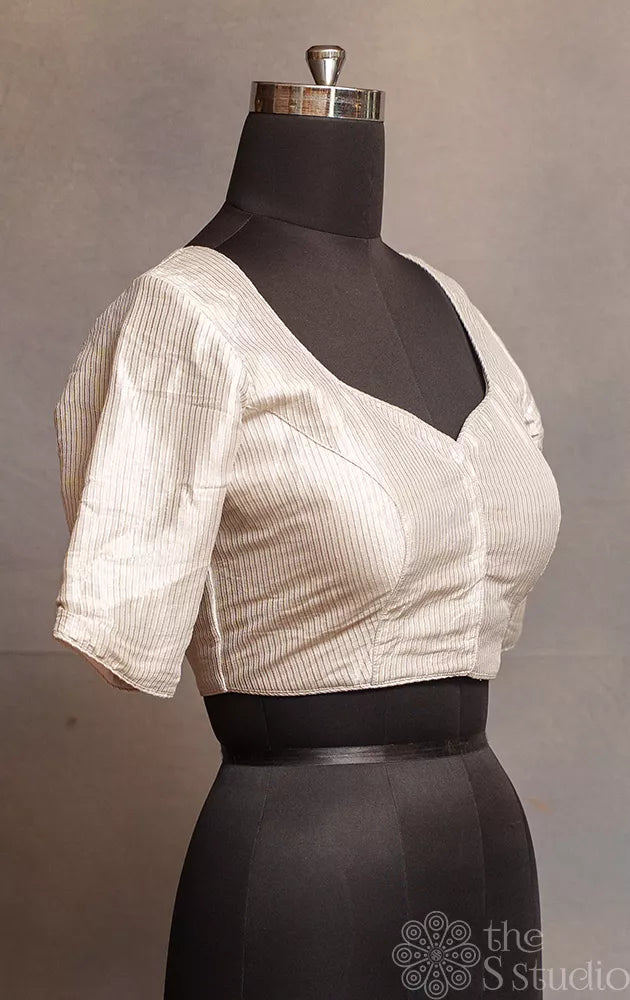 Silver grey Tissue readymade blouse with elbow sleeves