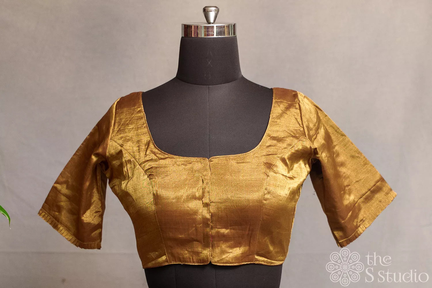Dark gold Chanderi tissue readymade blouse