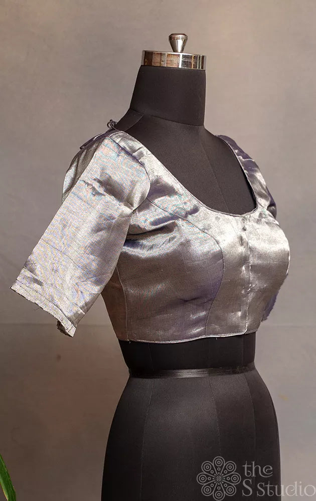 Silver colour Chanderi tissue readymade blouse