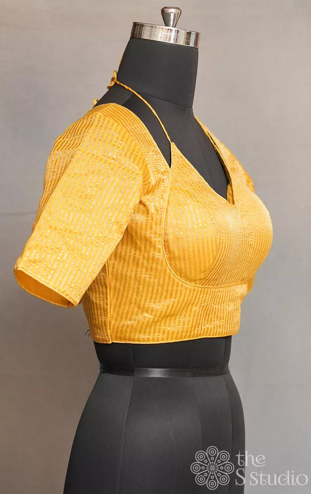 Mustard semi silk readymade blouse with zari stripes