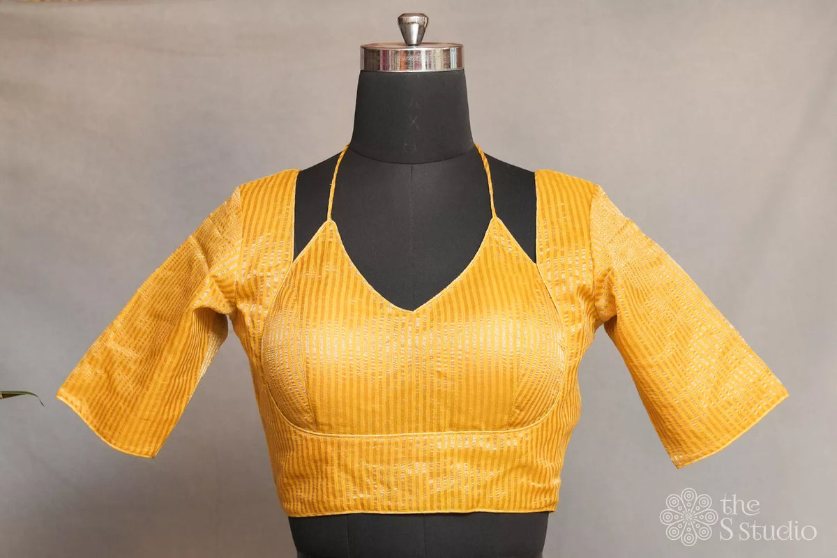 Mustard semi silk readymade blouse with zari stripes