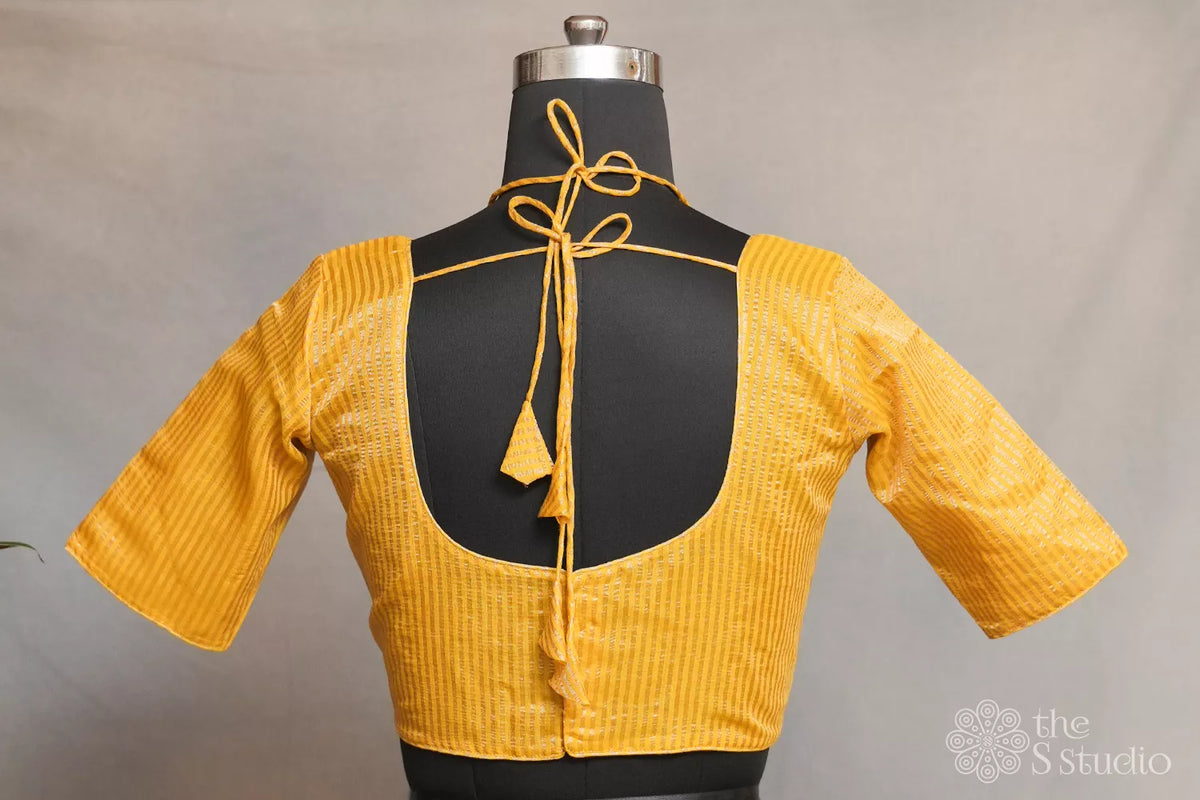 Mustard semi silk readymade blouse with zari stripes