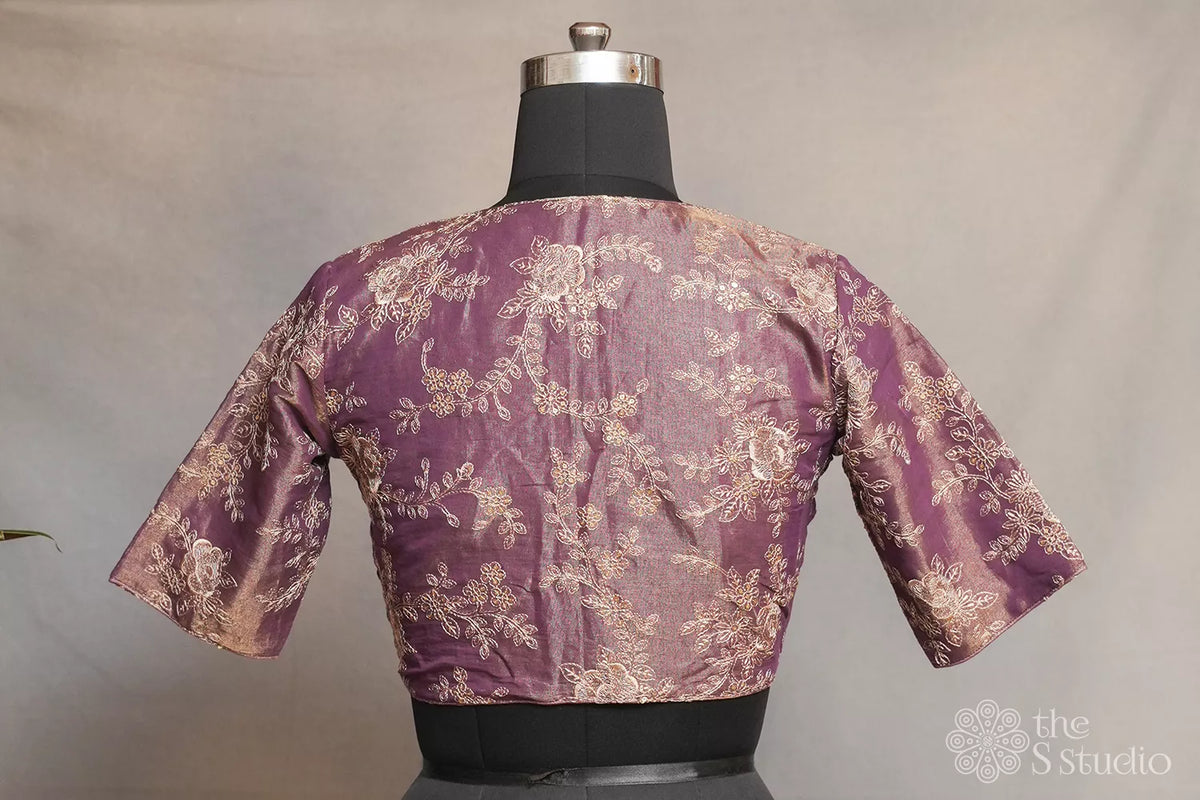 Dark lavender tissue silk readymade blouse with embroidery