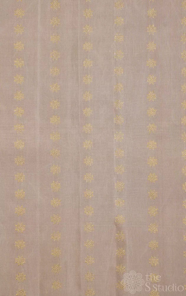 Beige kanchi silk blouse material with small zari kamalam buttas